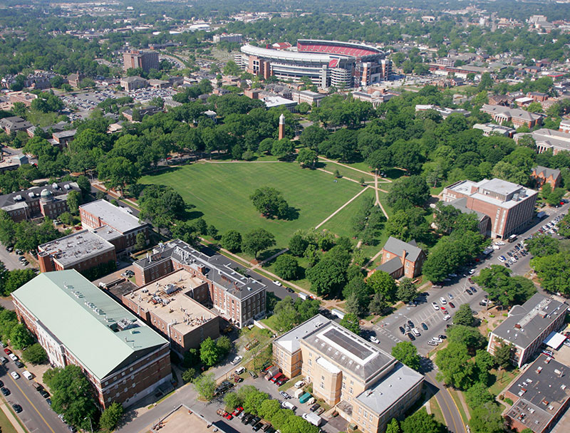 Aerial photo of the University of Alabama campus